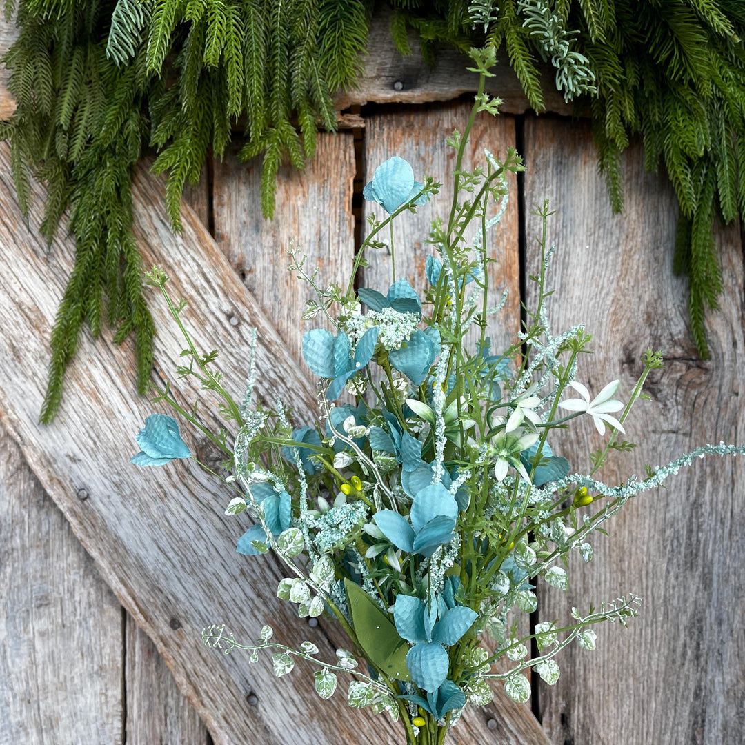 22" Turquoise Blue Floral Filler Bush, Aqua Blue Greenery Bush