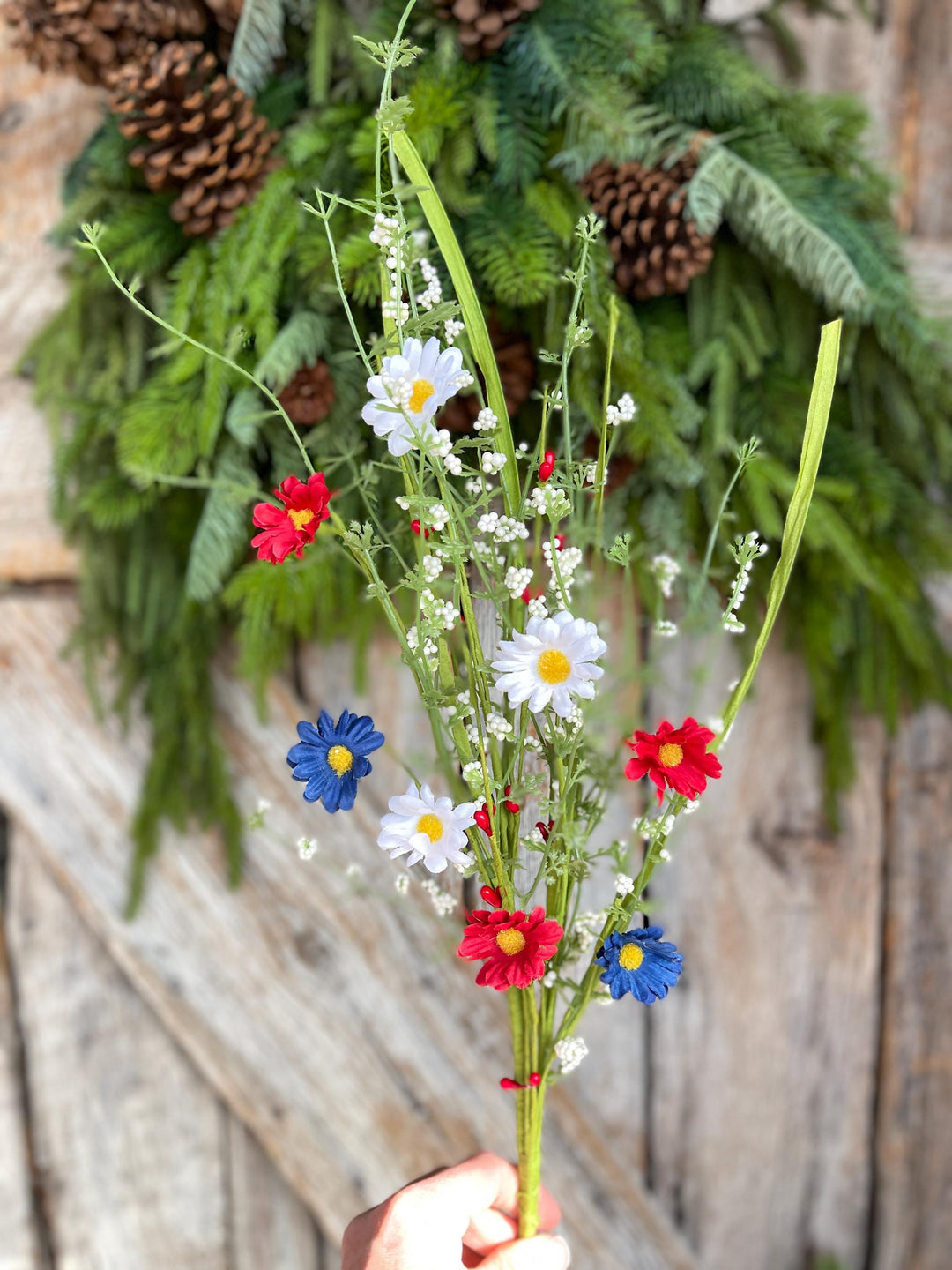 24" Patriotic Flowering Bush, Artificial Floral Bush