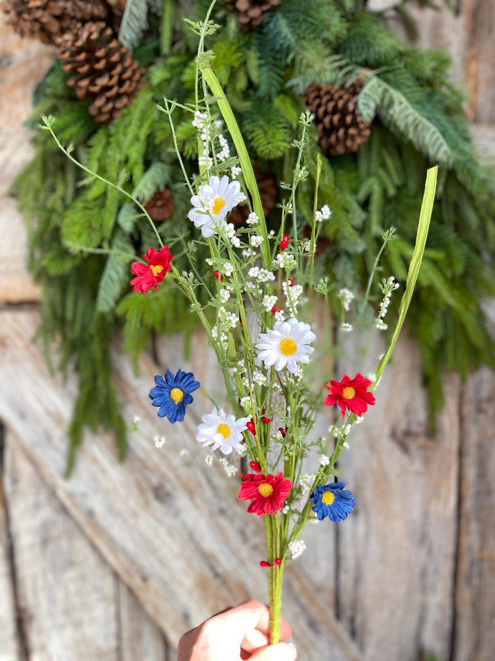 24" Patriotic Flowering Bush, Artificial Floral Bush
