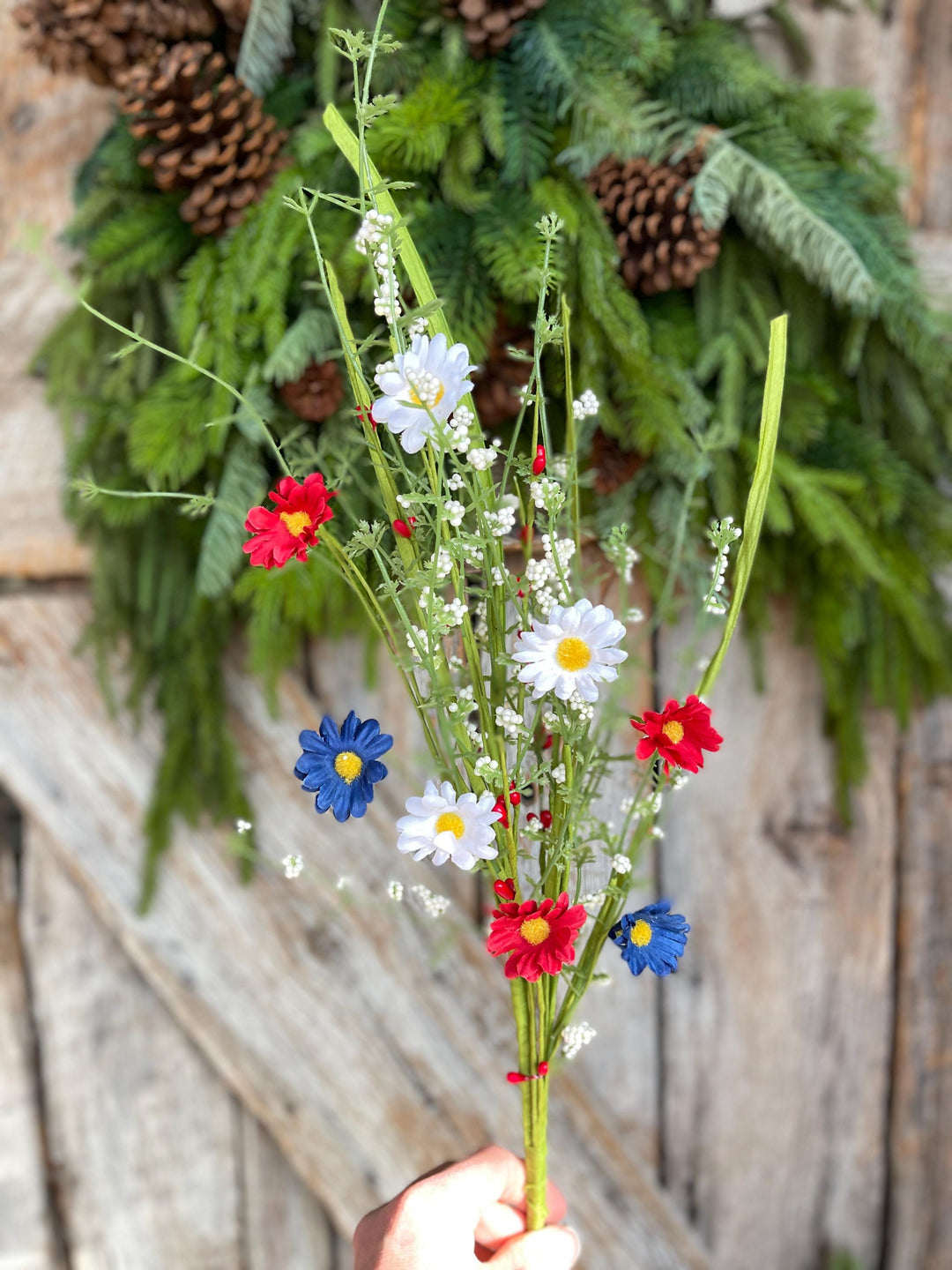 24" Patriotic Flowering Bush, Artificial Floral Bush