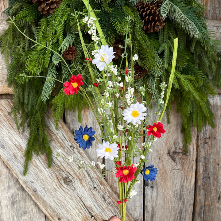 24" Patriotic Flowering Bush, Artificial Floral Bush, Red White Blue Floral, Wreath Supply, Floral Supply,Patriotic Decor, 63503RWB