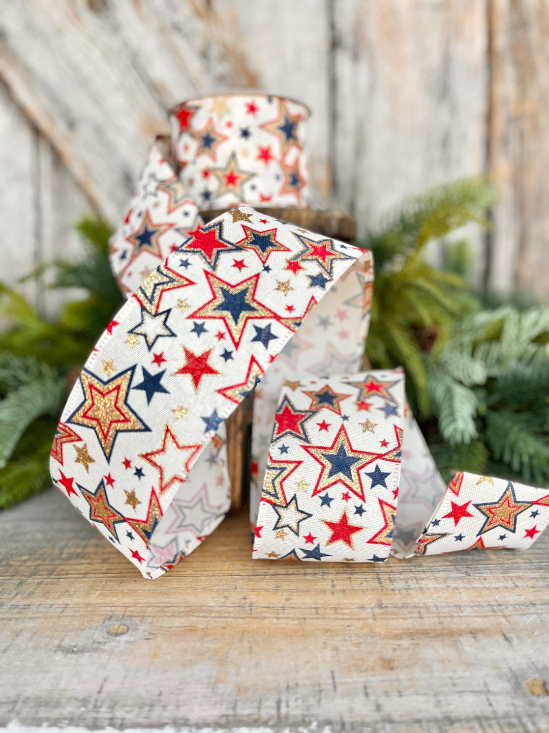 2.5" Patriotic Ribbon, Wired Ribbon, Stars Ribbon, Americana Ribbon, USA Ribbon, 4th of July RIbbon, Ribbon for bows, Wreath supply