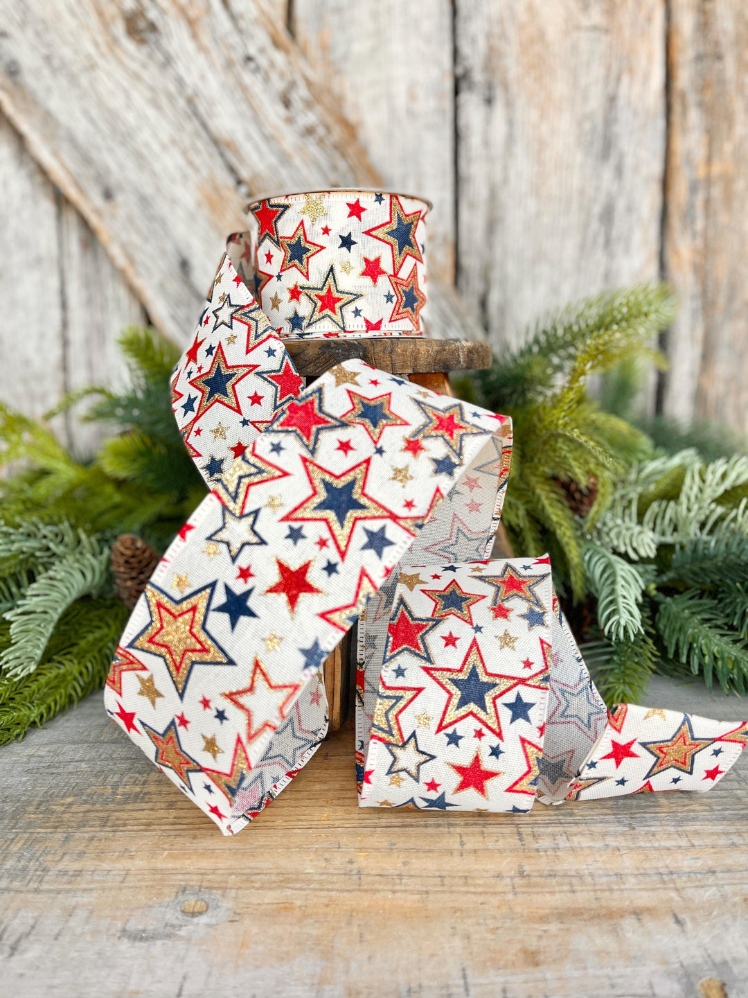 2.5" Patriotic Ribbon, Wired Ribbon, Stars Ribbon, Americana Ribbon, USA Ribbon, 4th of July RIbbon, Ribbon for bows, Wreath supply