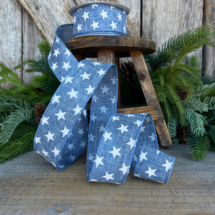 1.5" Patriotic Ribbon, Wired Ribbon, Star Ribbon