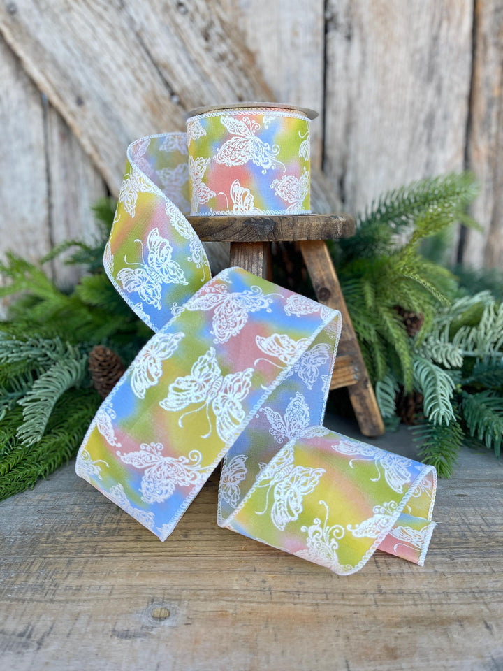 2.5" Pastel Butterfly Wired Ribbon, 10 Yards