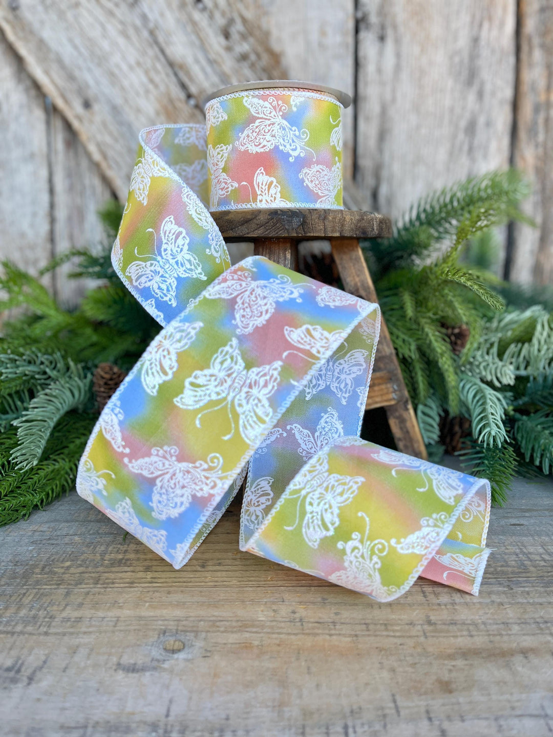 2.5" Pastel Butterfly Wired Ribbon, 10 Yards