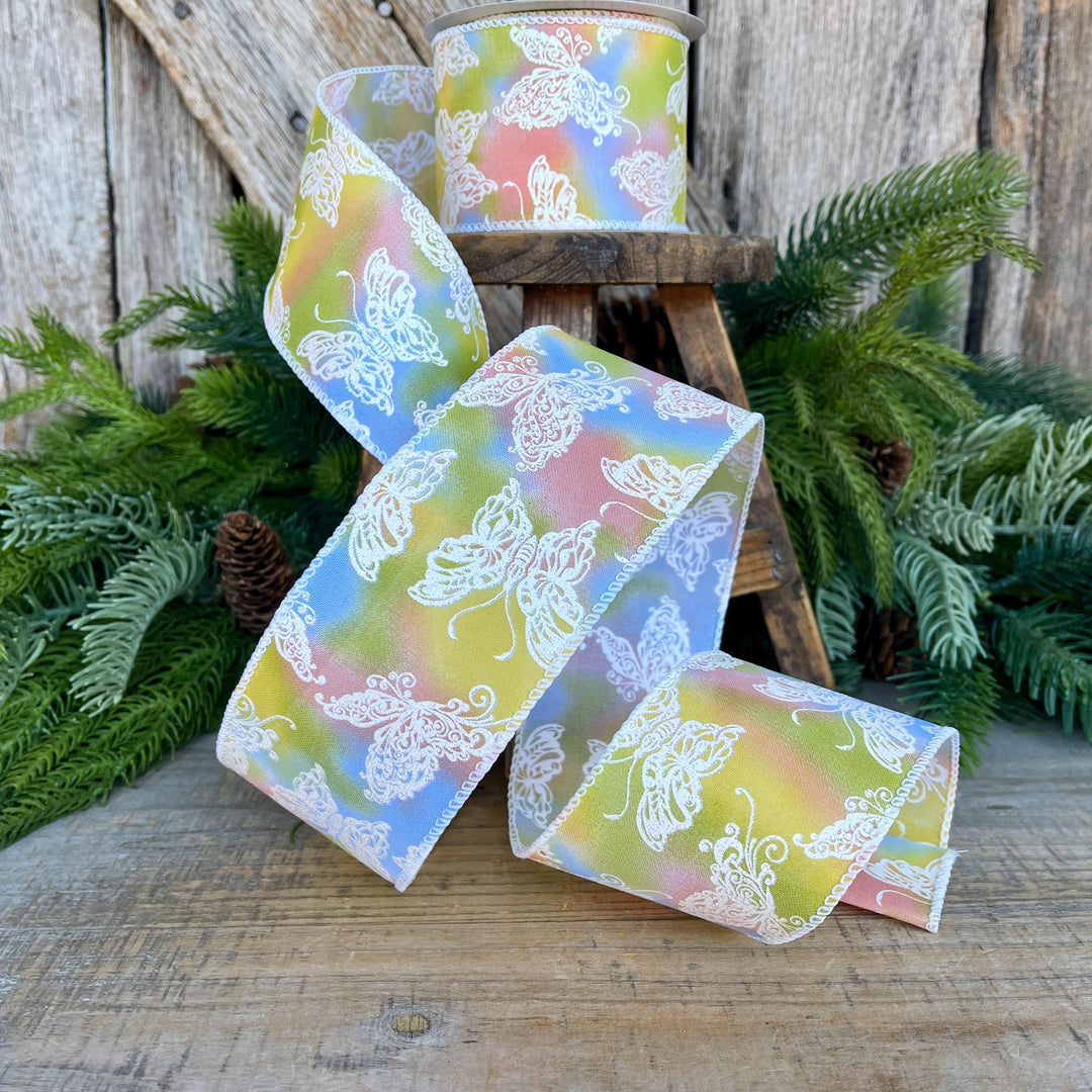2.5" Pastel Butterfly Wired Ribbon, 10 Yards