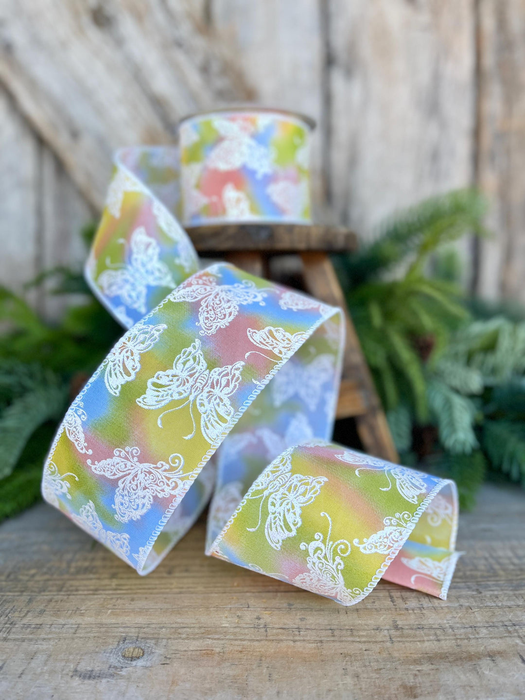 2.5" Pastel Butterfly Wired Ribbon, 10 Yards