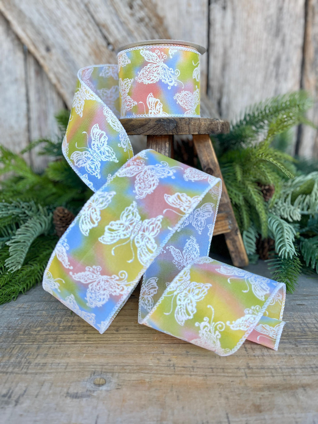 2.5" Pastel Butterfly Wired Ribbon, 10 Yards