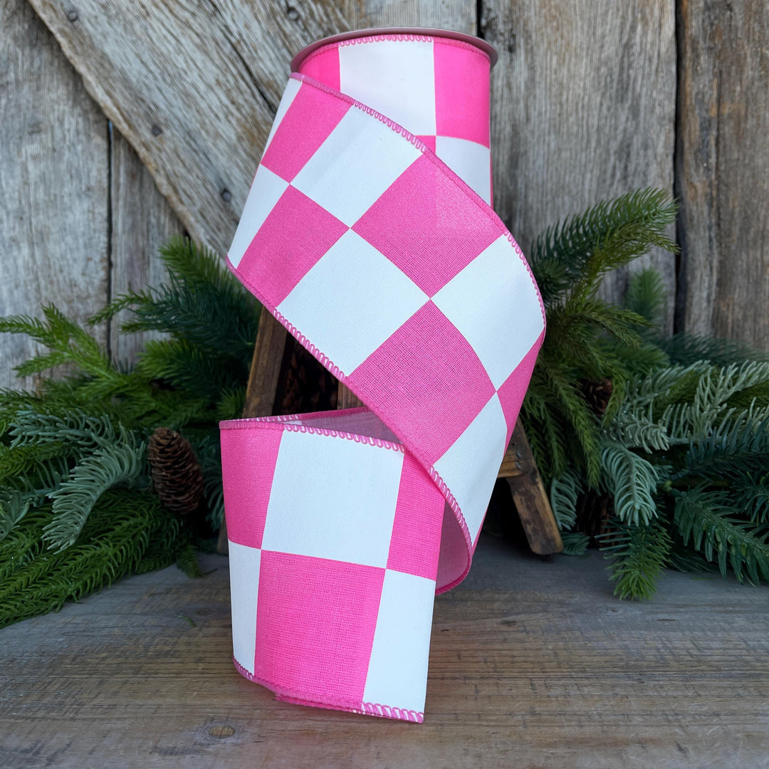 4" Hot Pink Check Ribbon
