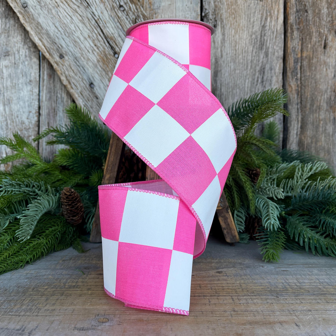 4" Hot Pink Check Ribbon