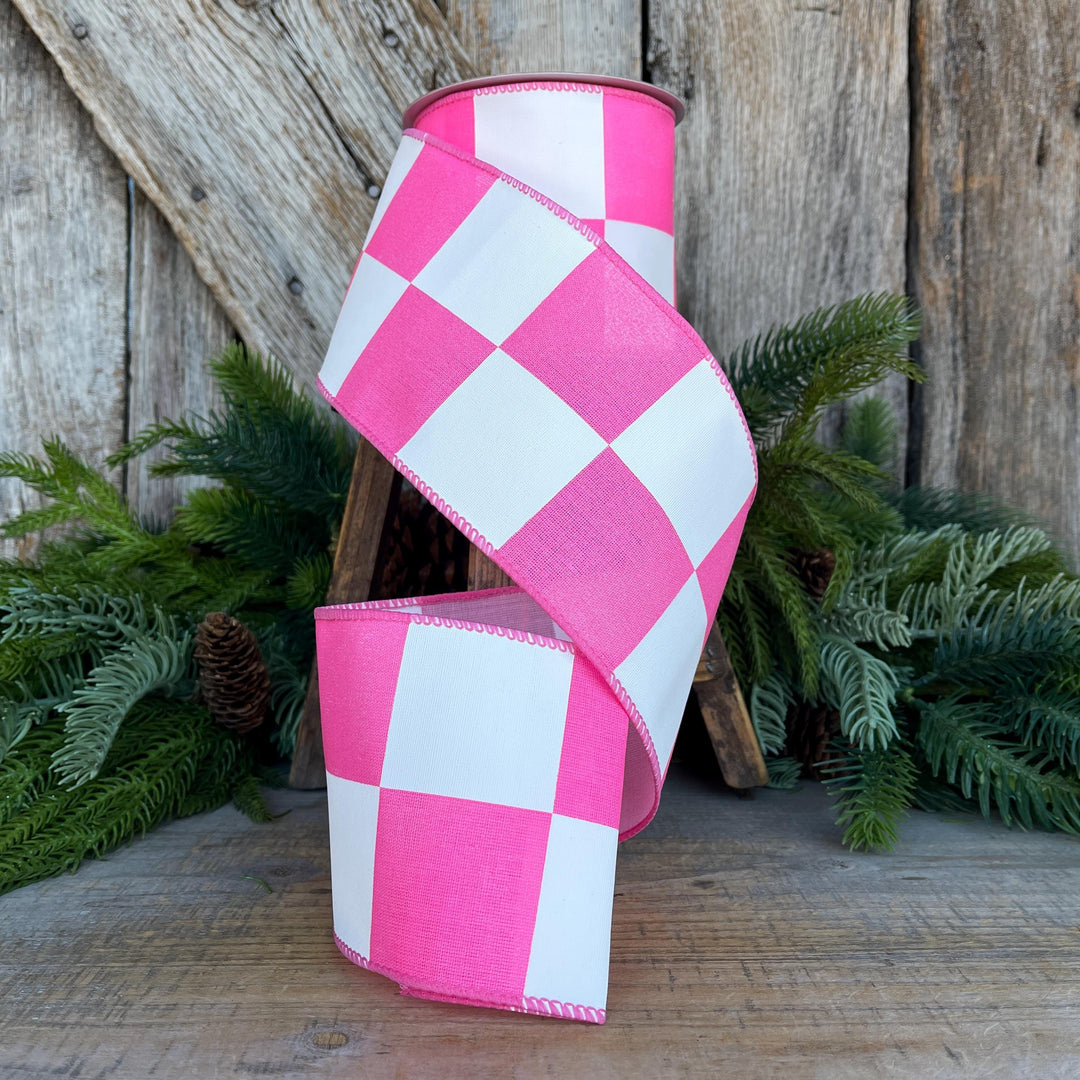 4" Hot Pink Check Ribbon