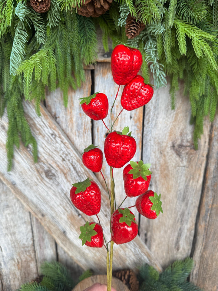 24" Strawberry Floral Stem, Fake Strawberry Spray, Summer Floral Spray, Summer Decor, Strawberry Decor, 64002RD