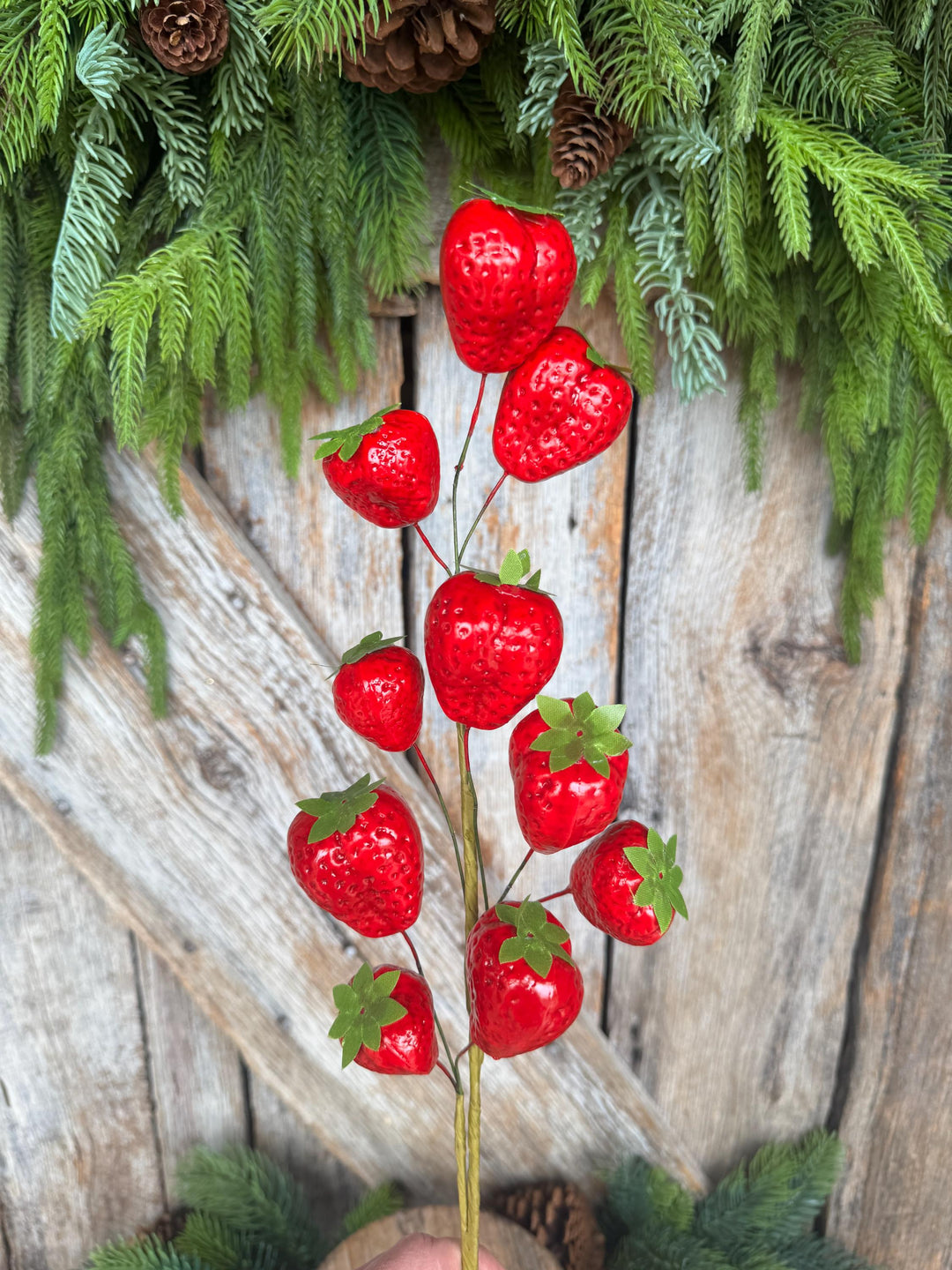24" Strawberry Floral Stem, Fake Strawberry Spray, Summer Floral Spray, Summer Decor, Strawberry Decor, 64002RD