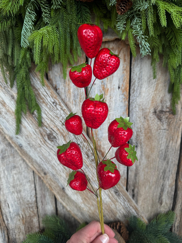 24" Strawberry Floral Stem, Fake Strawberry Spray, Summer Floral Spray, Summer Decor, Strawberry Decor, 64002RD