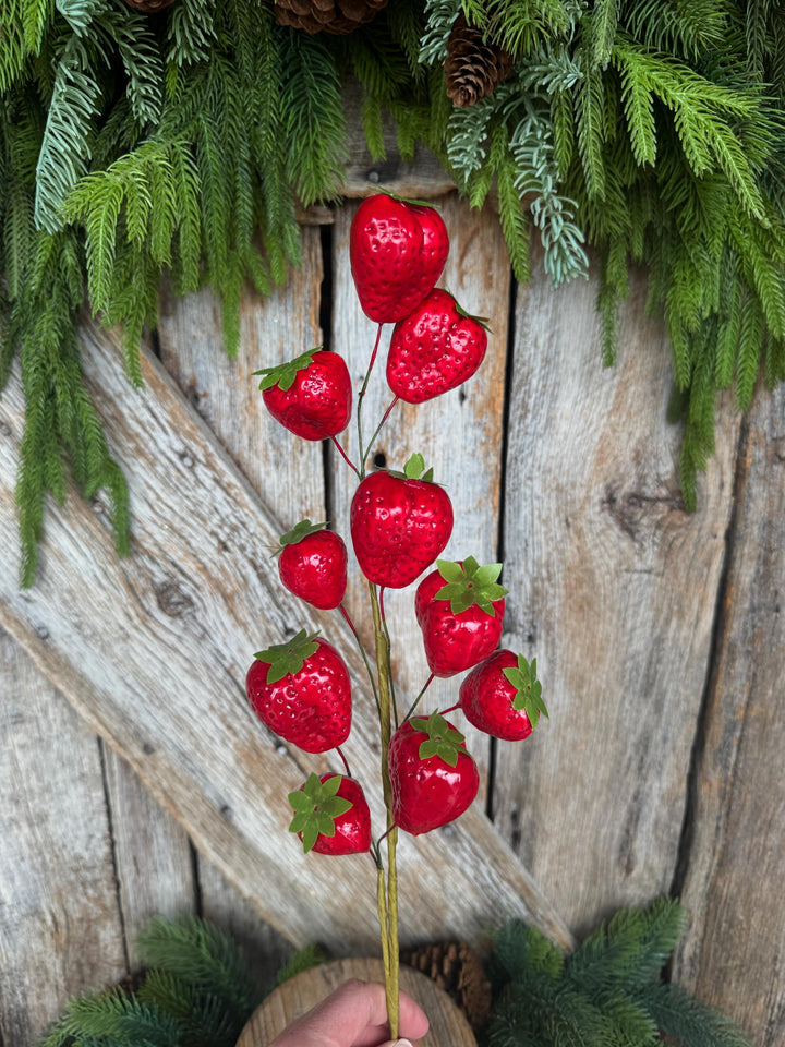 24" Strawberry Floral Stem, Fake Strawberry Spray, Summer Floral Spray, Summer Decor, Strawberry Decor, 64002RD