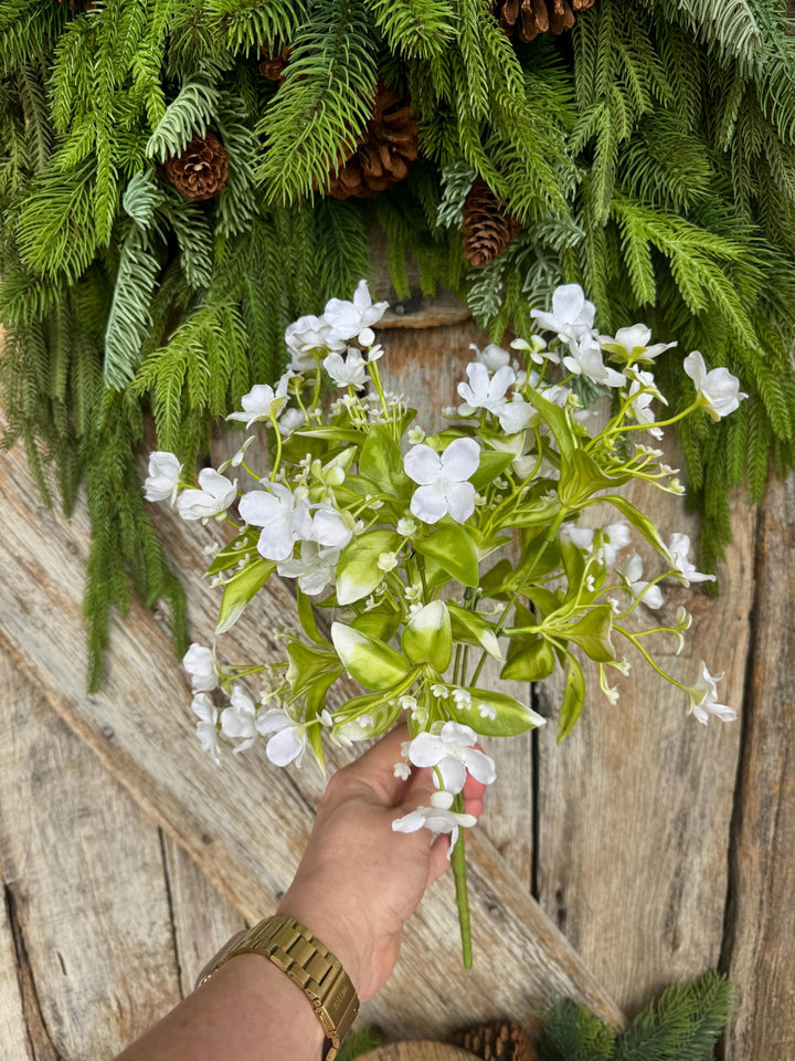 17" White Wild Flower Pick, White Floral