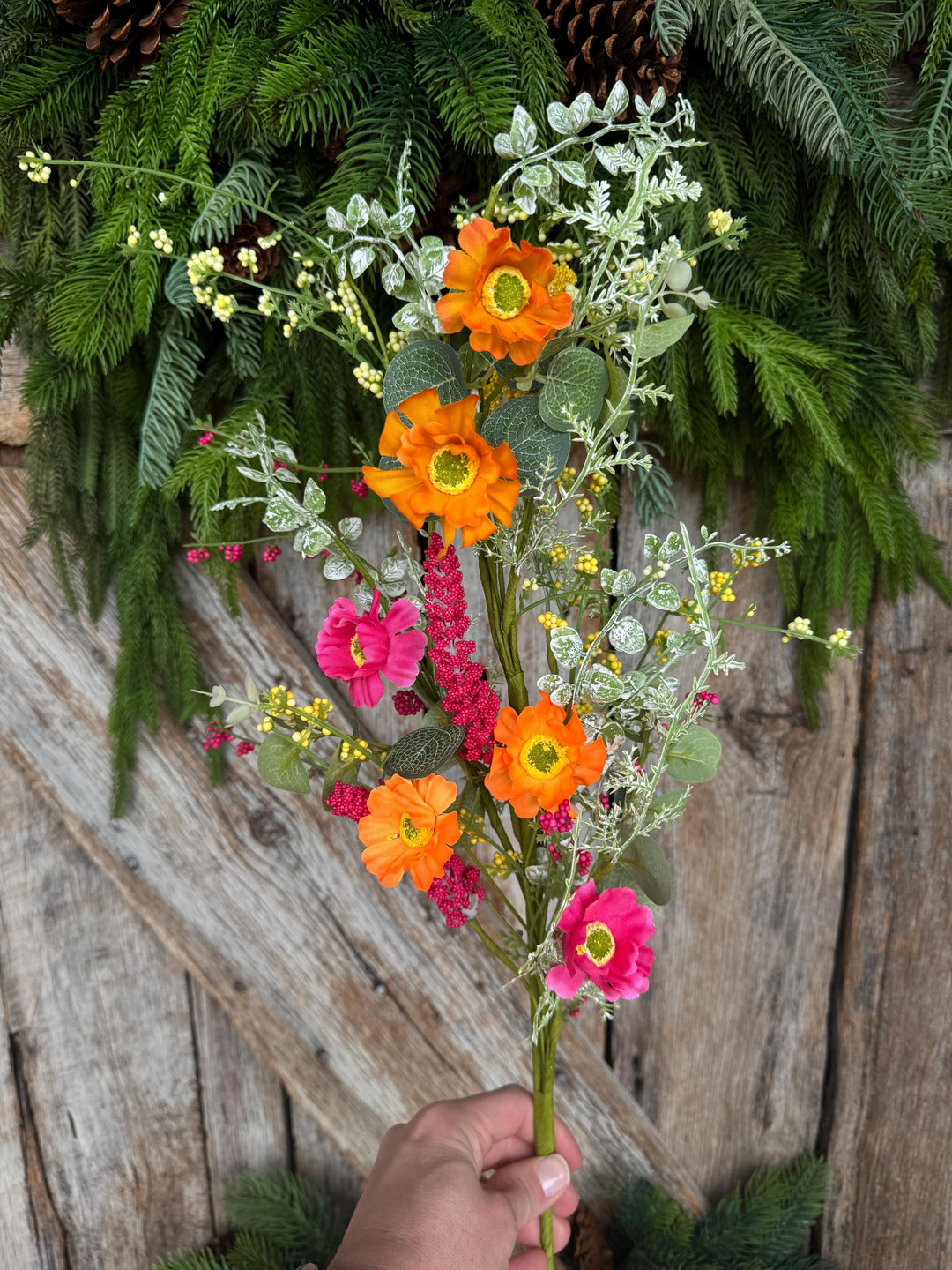 29" Hot Pink Orange Floral Spray, Summer Floral Spray, 40437-ORYELBTY
