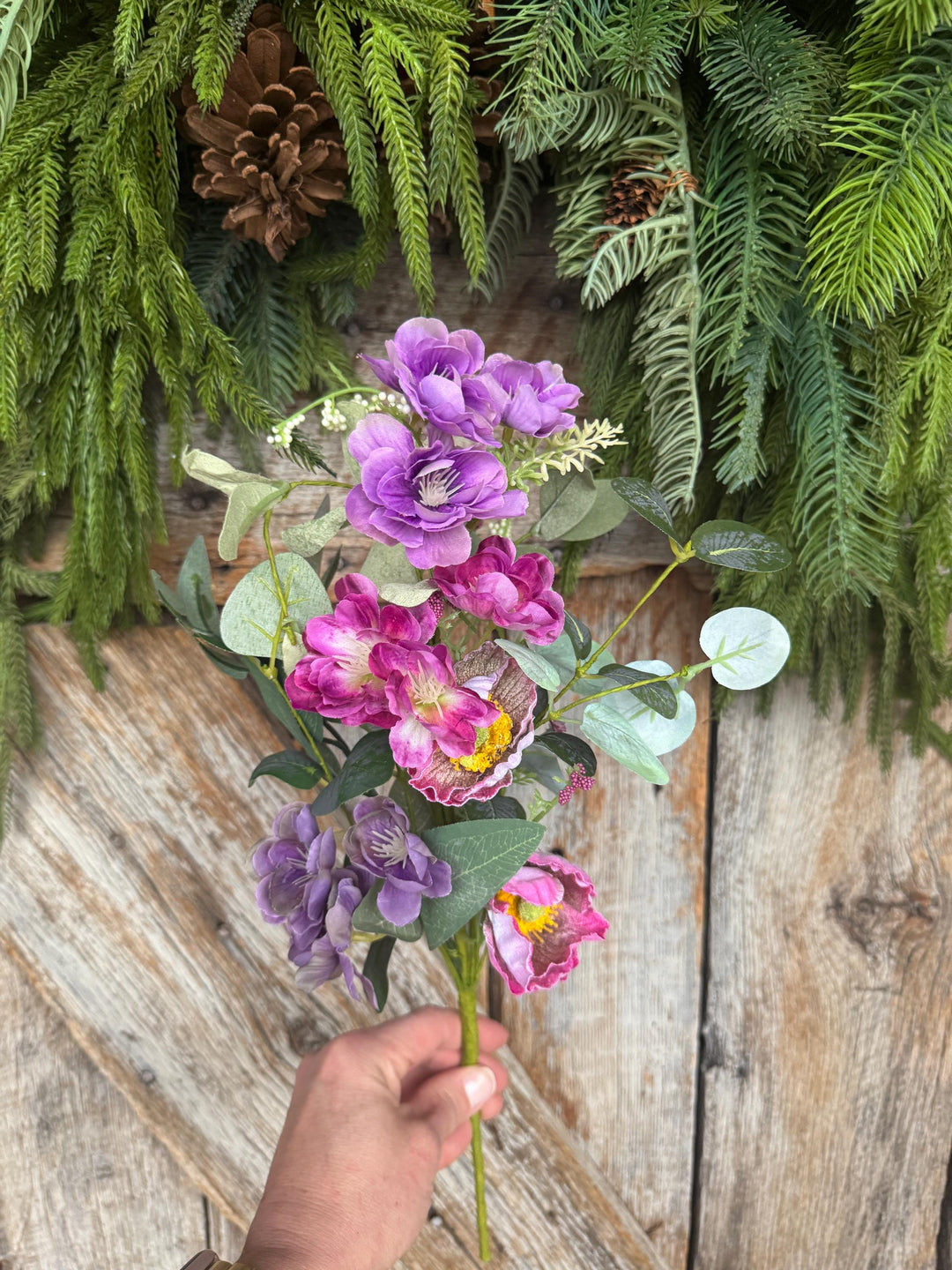 19" Cherry Floral Spray, Pink Purple Floral Spray, Spring Summer Floral