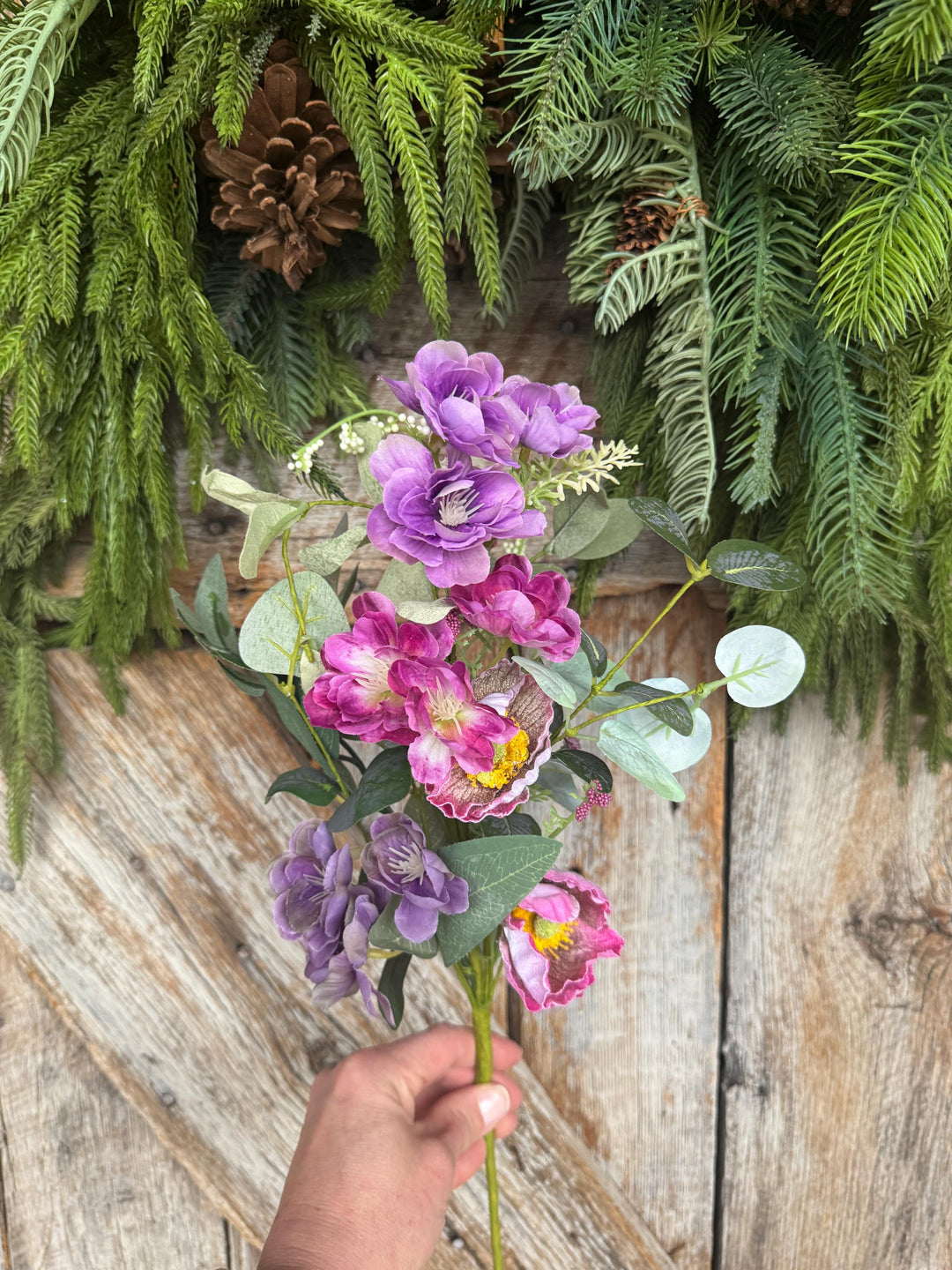 19" Cherry Floral Spray, Pink Purple Floral Spray, Spring Summer Floral