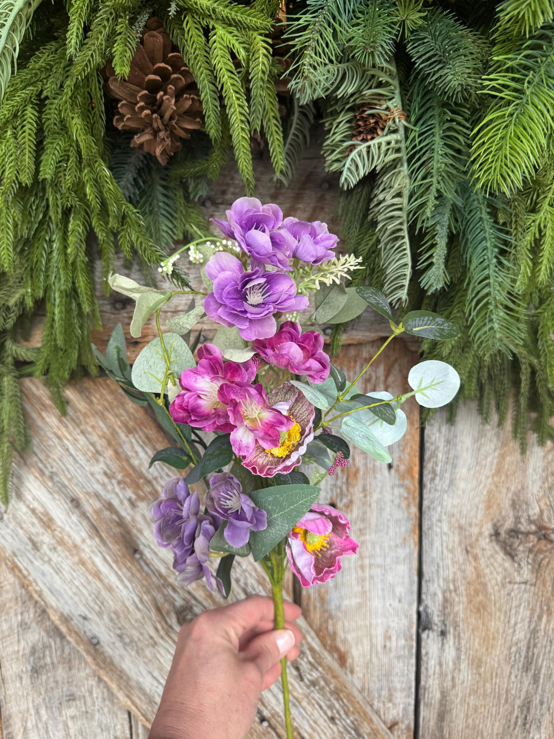 19" Cherry Floral Spray, Pink Purple Floral Spray