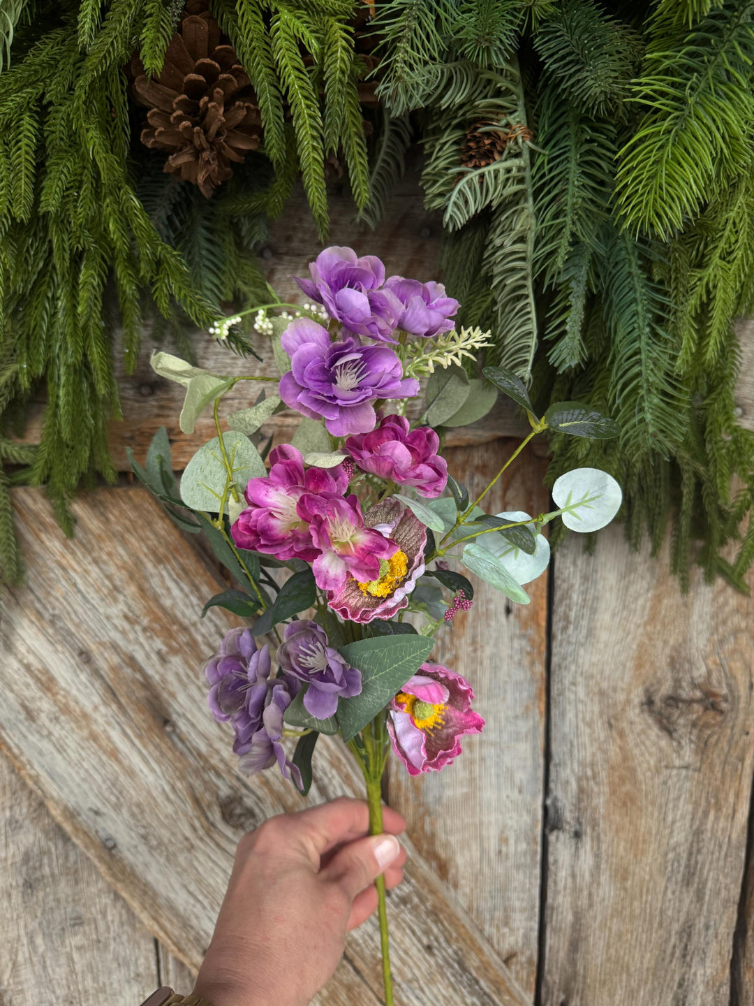 19" Cherry Floral Spray, Pink Purple Floral Spray