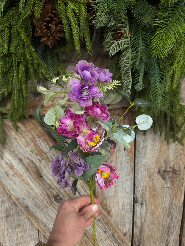 19" Cherry Floral Spray, Pink Purple Floral Spray