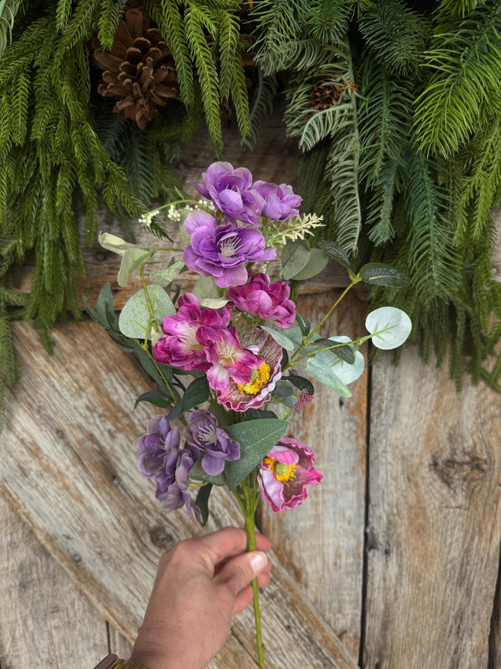 19" Cherry Floral Spray, Pink Purple Floral Spray
