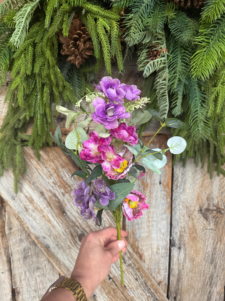 19" Cherry Floral Spray, Pink Purple Floral Spray