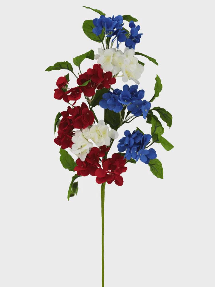 24" Patriotic Hydrangea Bush, Artificial Floral Bush
