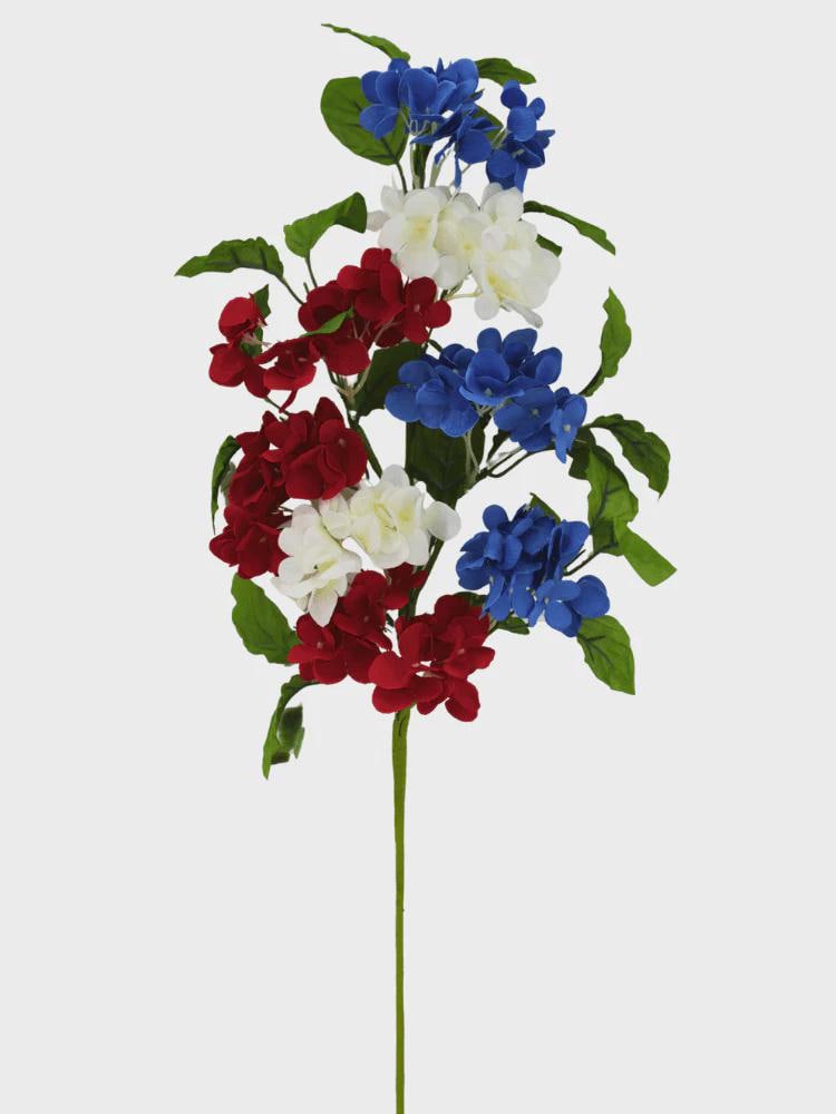 24" Patriotic Hydrangea Bush, Artificial Floral Bush, Red White Blue Floral, Floral Stem, Wreath Supply, Floral Supply,Patriotic Decor,65574