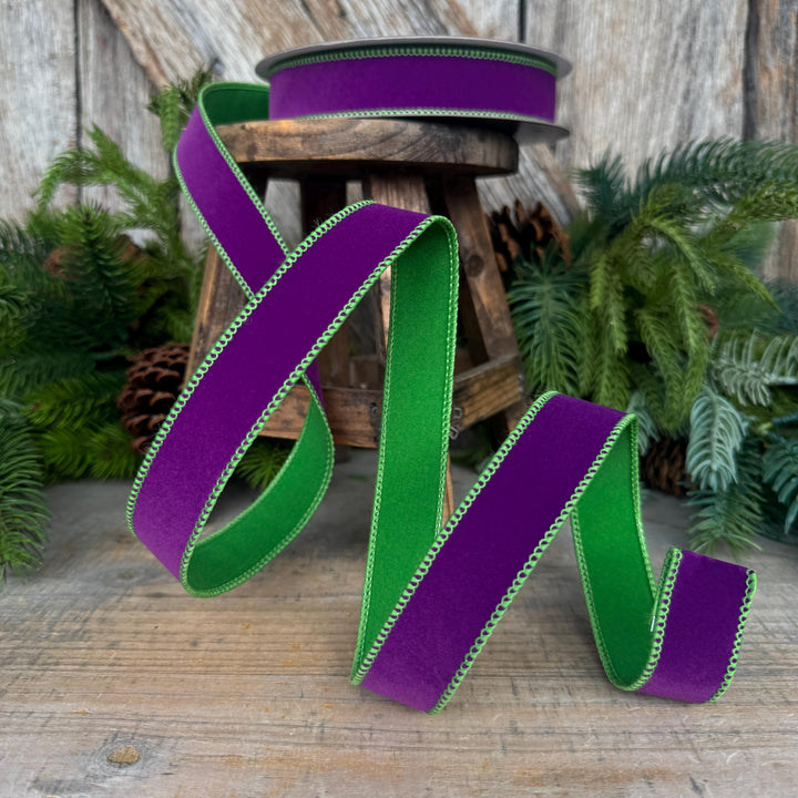 1" Purple Lime Green Halloween Ribbon, Farrisilk Ribbon, Chroma Colors, HR012-61