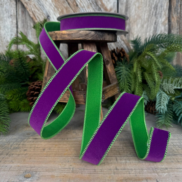 1" Purple Lime Green Halloween Ribbon, Farrisilk Ribbon, Chroma Colors, HR012-61