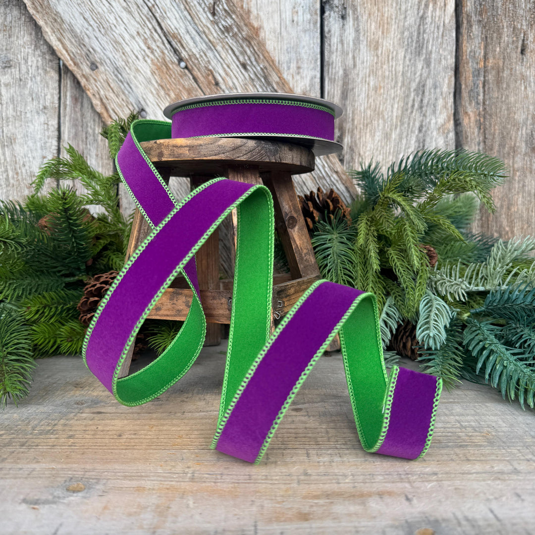 1" Purple Lime Green Halloween Ribbon, Farrisilk Ribbon, Chroma Colors, HR012-61