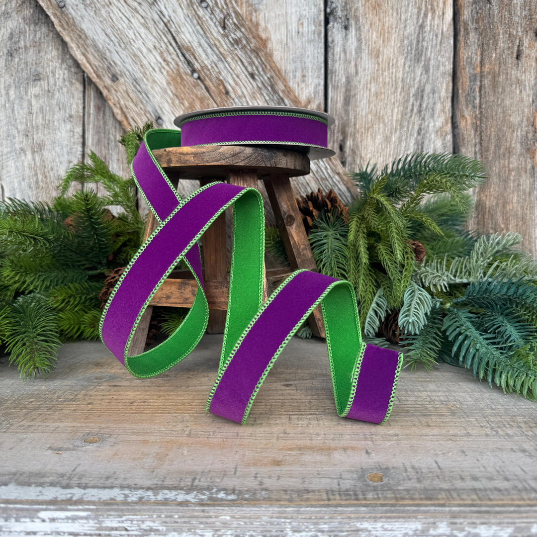 1" Purple Lime Green Halloween Ribbon, Farrisilk Ribbon, Chroma Colors, HR012-61