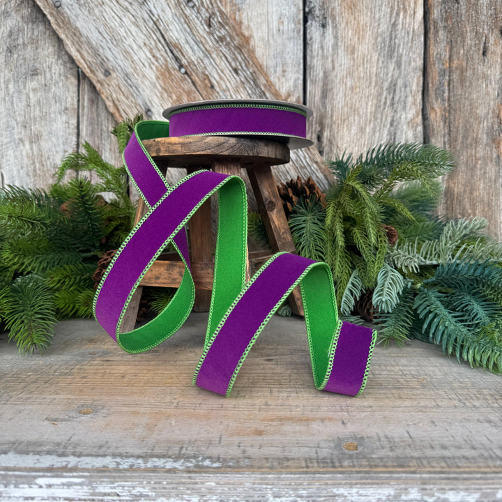 1" Purple Lime Green Halloween Ribbon, Farrisilk Ribbon, Chroma Colors, HR012-61