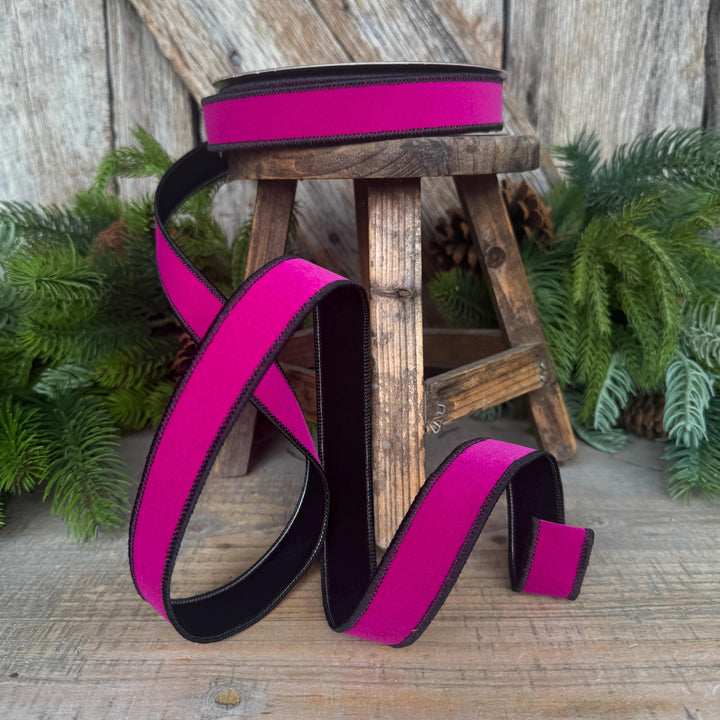 1" Hot Pink and Black Halloween Ribbon, Farrisilk Ribbon, Chroma Colors, HR012-08
