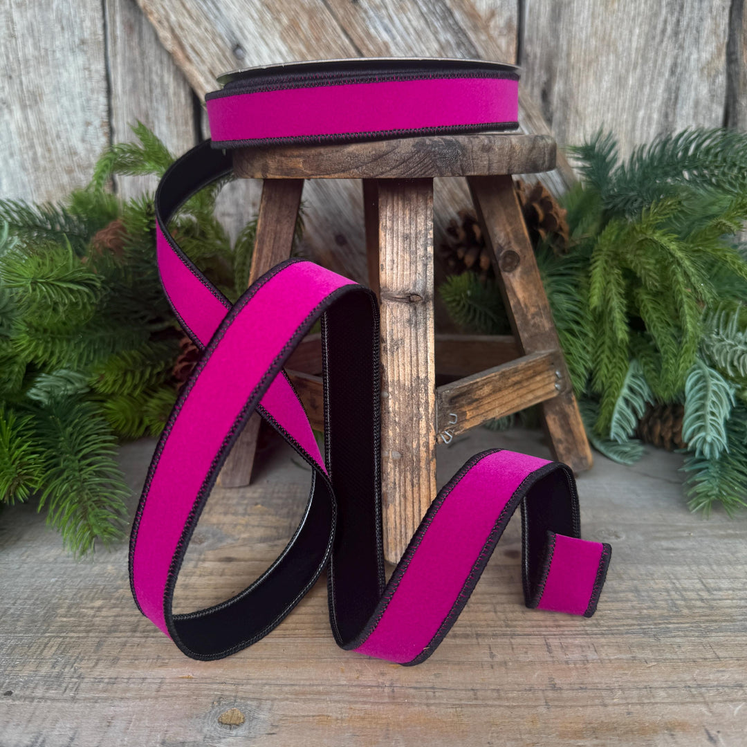 1" Hot Pink and Black Halloween Ribbon, Farrisilk Ribbon, Chroma Colors, HR012-08