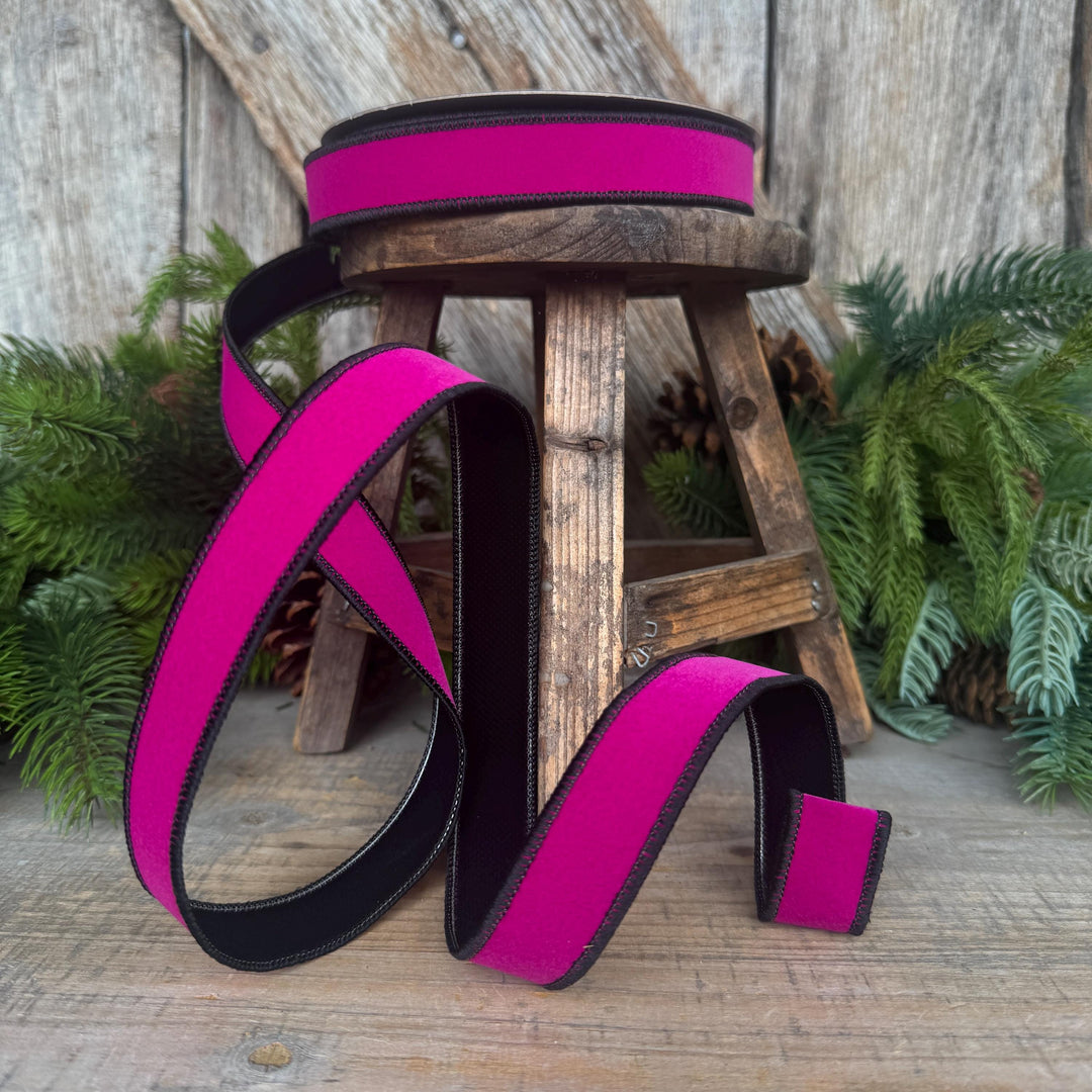 1" Hot Pink and Black Halloween Ribbon, Farrisilk Ribbon, Chroma Colors, HR012-08