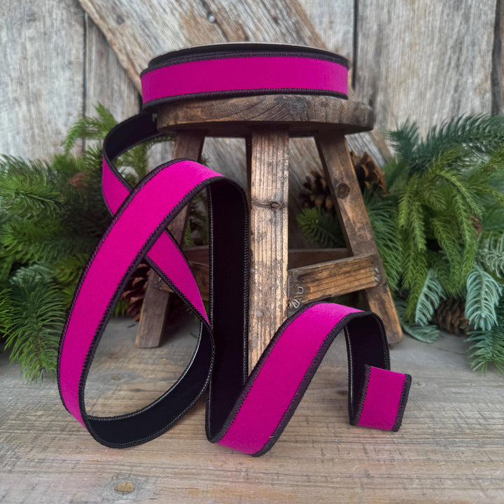 1" Hot Pink and Black Halloween Ribbon, Farrisilk Ribbon, Chroma Colors, HR012-08