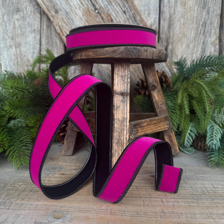 1" Hot Pink and Black Halloween Ribbon, Farrisilk Ribbon, Chroma Colors, HR012-08