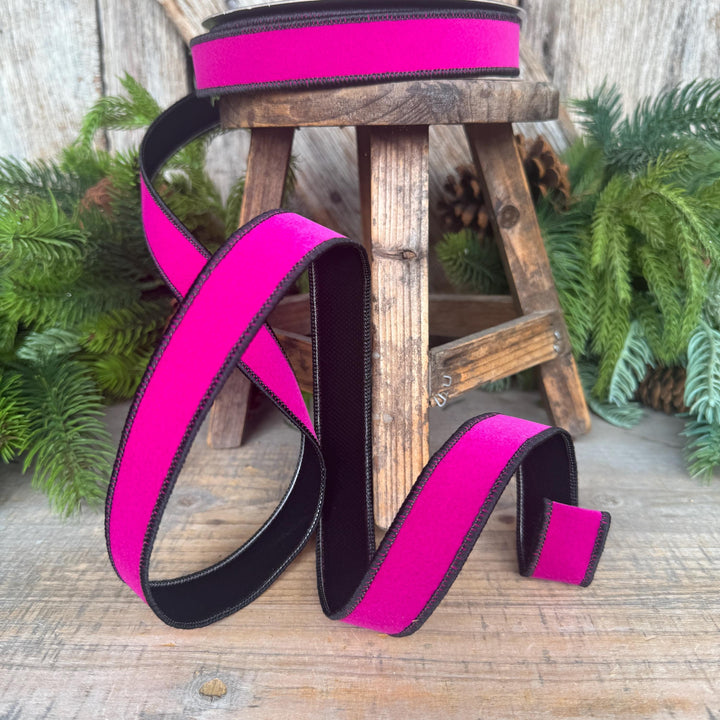 1" Hot Pink and Black Halloween Ribbon, Farrisilk Ribbon, Chroma Colors, HR012-08
