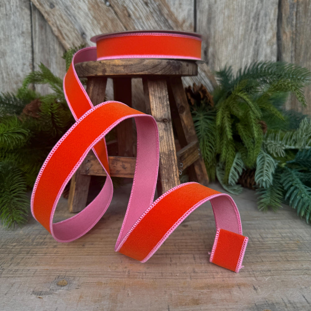 1" Orange and Pink Halloween Ribbon, Farrisilk Ribbon, Chroma Colors