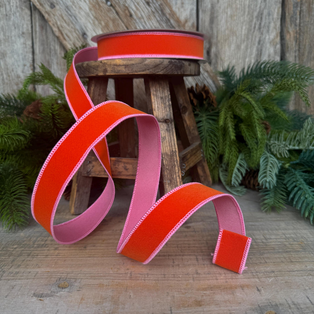 1" Orange and Pink Halloween Ribbon, Farrisilk Ribbon, Chroma Colors, HR012-52