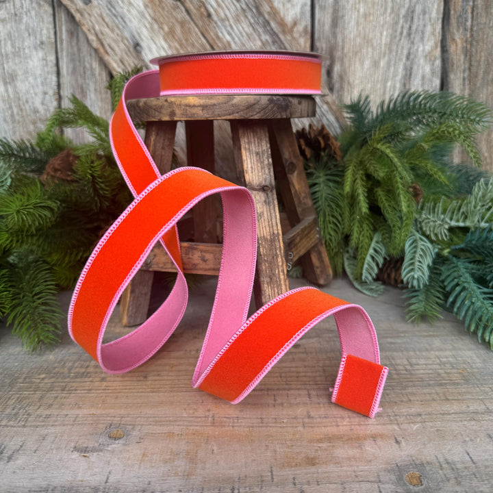 1" Orange and Pink Halloween Ribbon, Farrisilk Ribbon, Chroma Colors, HR012-52