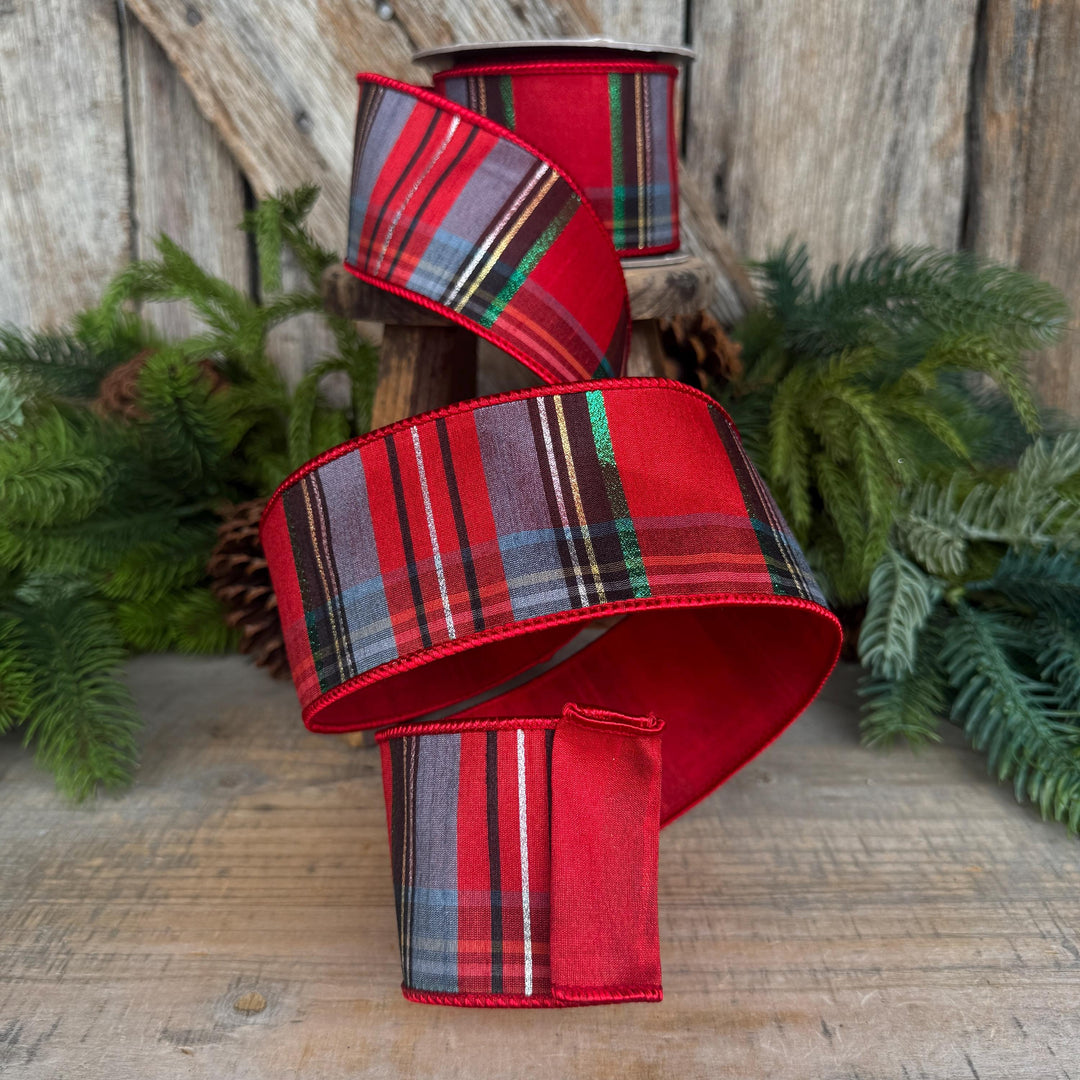 2.5" Traditional Christmas Plaid Ribbon, Wired Ribbon