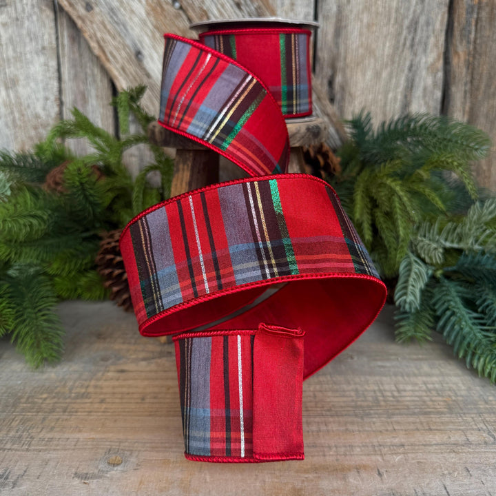 2.5" Traditional Christmas Plaid Ribbon, Wired Ribbon