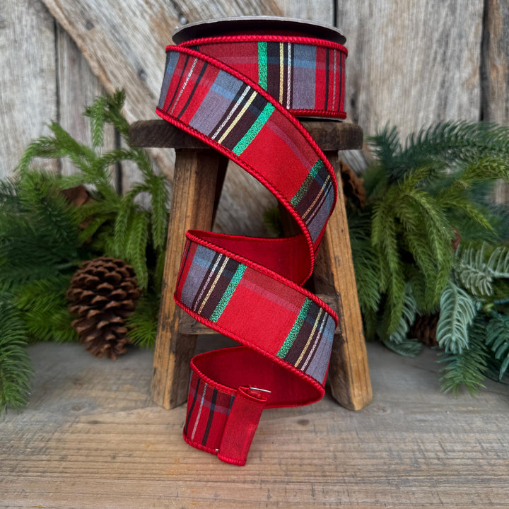 1.5" Traditional Christmas Plaid Ribbon, Wired Ribbon