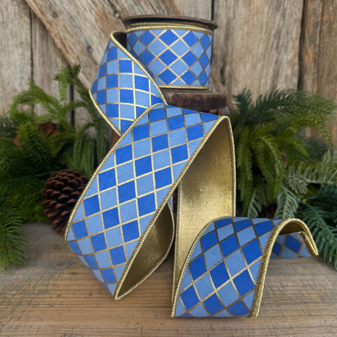 2.5" French Blue Harlequin Ribbon, Wired Ribbon, Designer Ribbon
