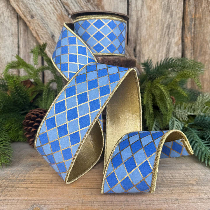 2.5" French Blue Harlequin Ribbon, Wired Ribbon, Designer Ribbon